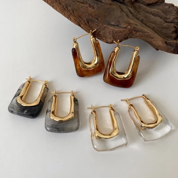 4 Colors Grey Amber Clear Resin Earrings Solid Acrylic Chunky Big Hoop ...