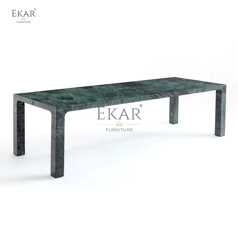 Modern Luxury Green Dining Table with Sleek Rectangular Design Elegant Metal Base for Wedding Kitchen Restaurant Living Room Use