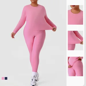 Activewear Manufacturer Yoga Set Plus Size Women 4XL 2 Pieces Yoga Sports Set Gym Fitness Clothes Long Sleeve Workout Wear