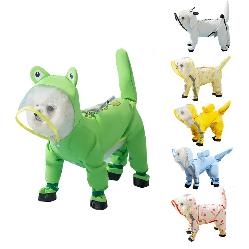 Hot Sale Adjustable Full Body Dog Raincoat with Transparent PU Rain Boots Summer Print Waterproof Jacket for Dogs