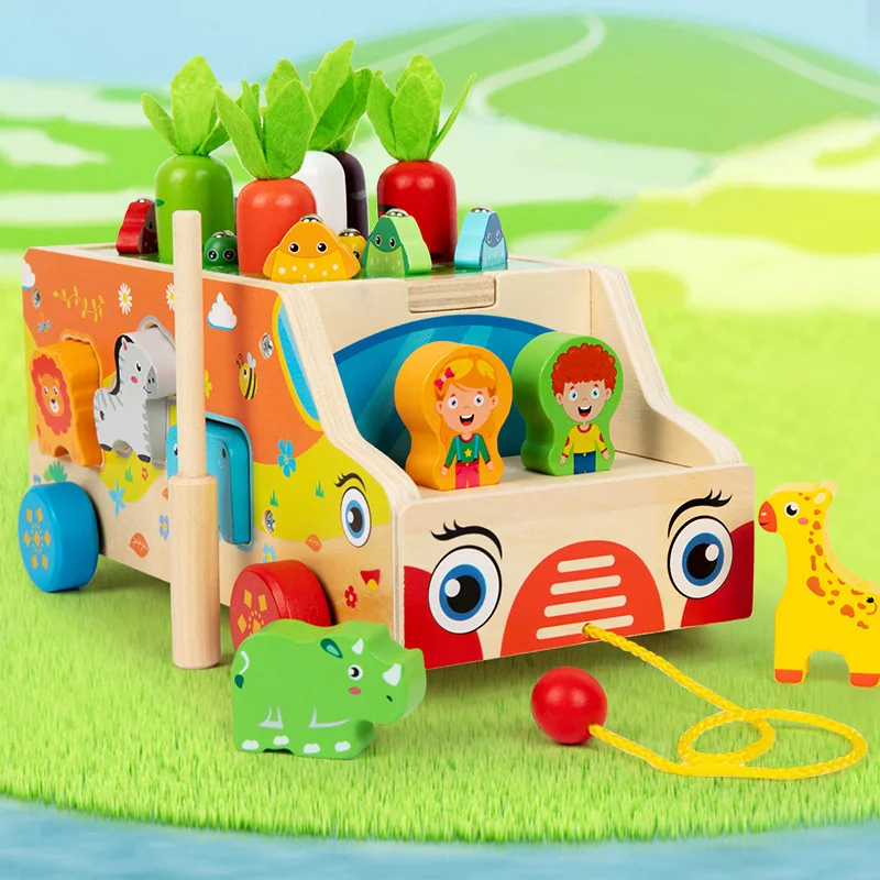 Montessori Wooden Toddler Toys Shape Sorting Sensory Toy Wood Animal Farm Car Preschool Educational Fine Motor Skills Toy