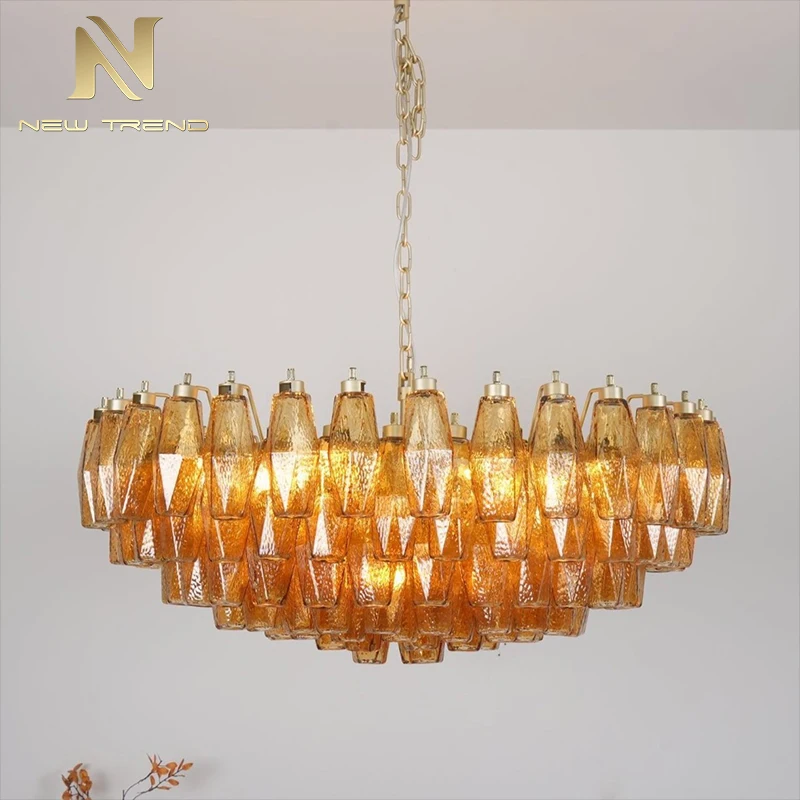 cpl-449 Modern Luxury Pink Murano Glass Chandelier – Custom Handblown Multi-Head LED Pendant Light for Villa Dining Room & Nordic Retro Interiors