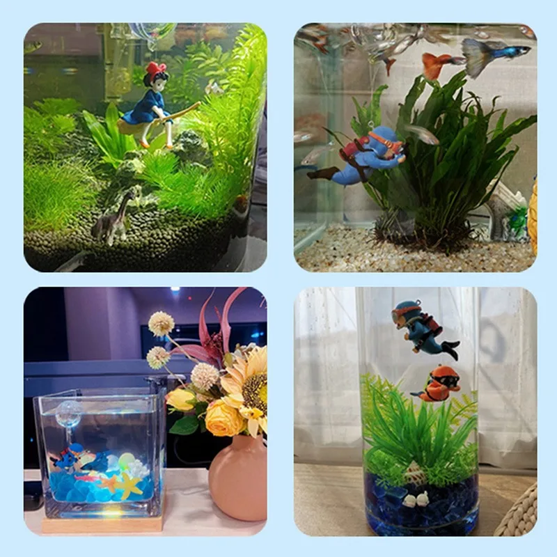 2 Pack Cute Floating Diver Ornaments For Fish Tanks - Adjustable Depth Aquarium Decor