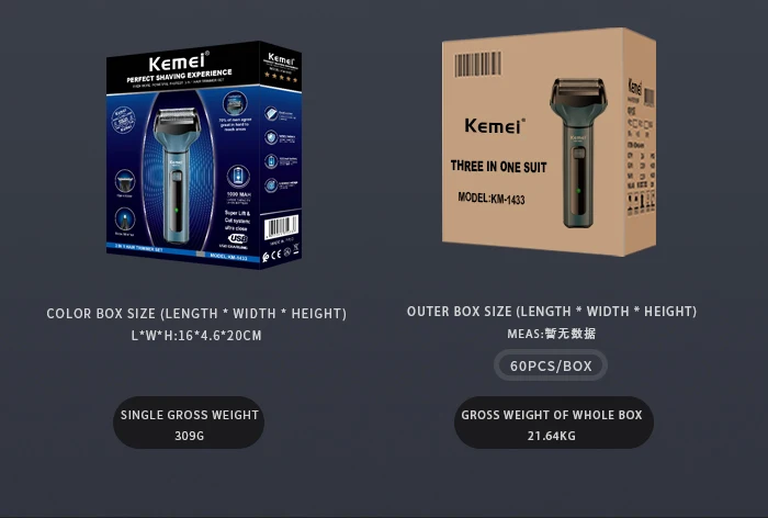 Nose Hair Clippers Household Electric Trimmer Kemei KM-1433 3-in-1 Multi-function Clippers