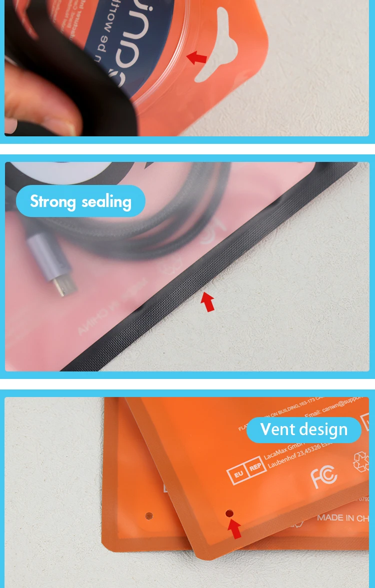 Custom Printed Luxury Zipper Bags Accessories Packaging Charger Cables