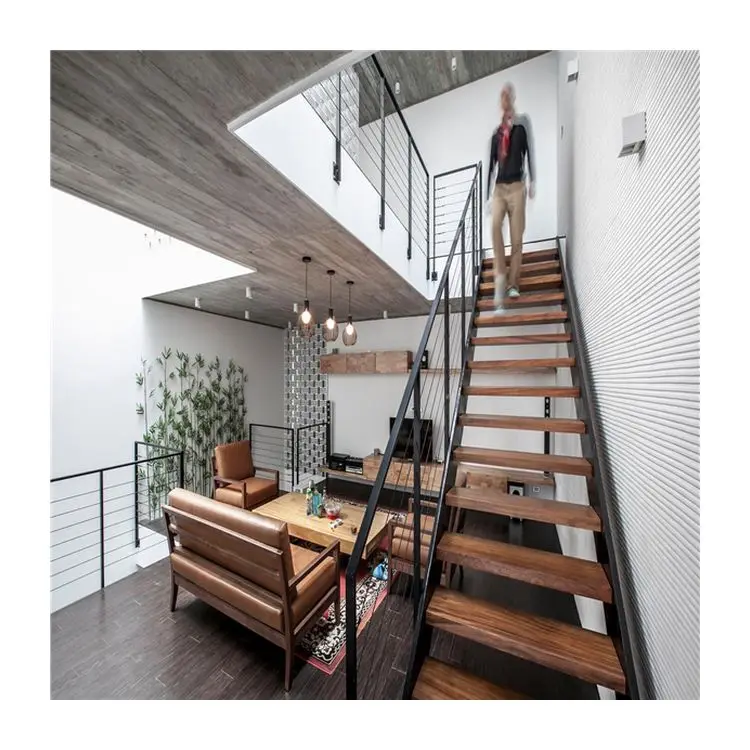 ACE Stairs Customized Double Beam Stairs With Glass Railing Marble Step Glass Staircase Design