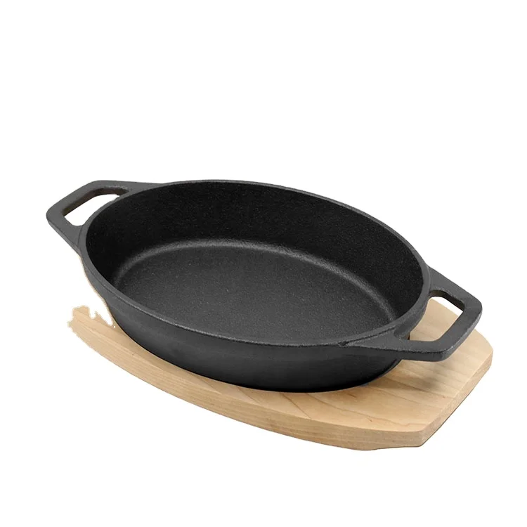 Chef Style Cast Iron Fajita Skillet and Wood Platter Set New In