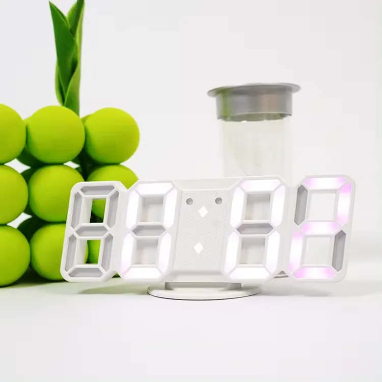 Modern Digital 3D White LED Wall Alarm Clock Table Alarm Nightlight Wall Clock for Home Living Room Decoration