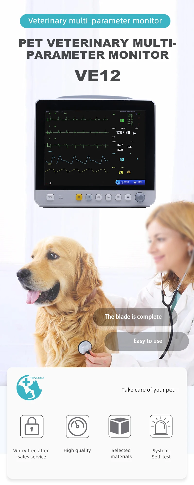 Portable Veterinary ECG Machine with Trolley - Wireless EKG Monitor for ...