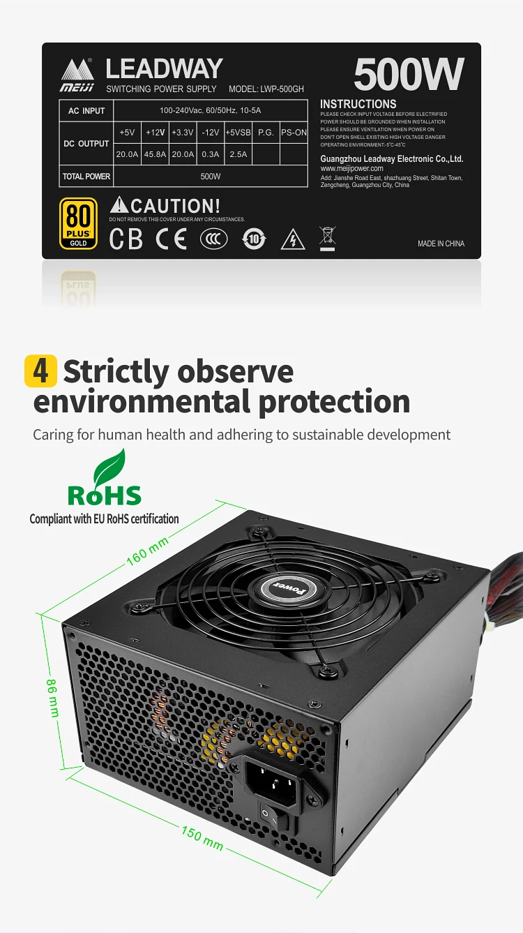 500w Power Supply Full Module Atx Efficiency Computer Power Supply Power System Real 80plus