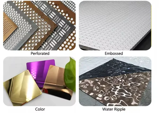 Polychrome Waterproof Embossed Stainless Steel Decorative Water Ripples Sheet Free Wood Decor Surface for Hotel Metals Metal