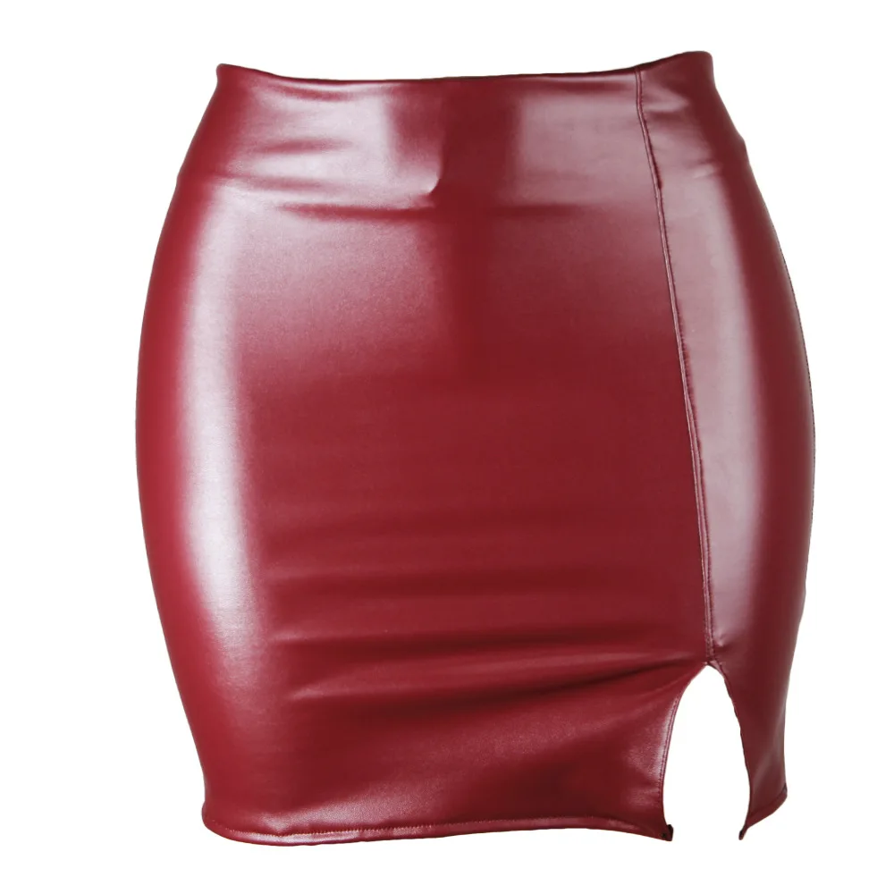 Women Leather Bandage High Waist Party Pencil Short Mini Skirt Ladies