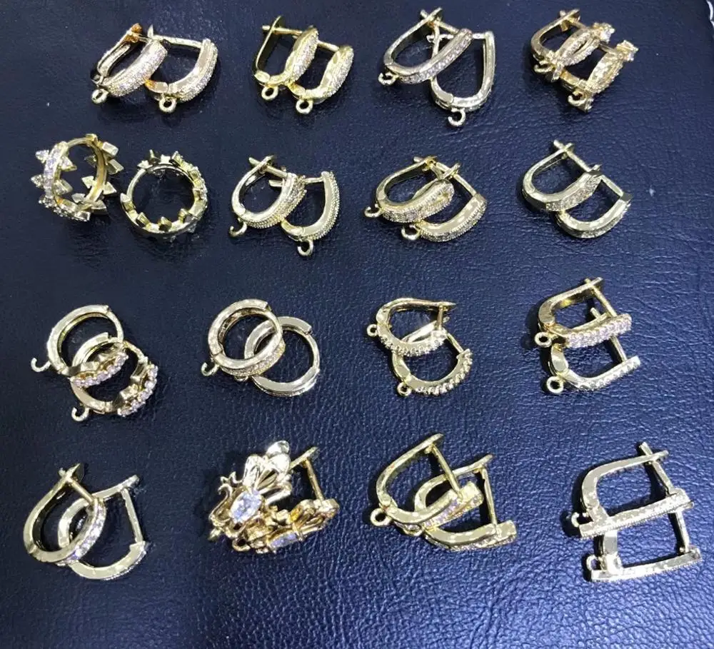 CZ7781 Diamond Gold Silver Black LatchBack Earring, CZ Micro Pave Leverback  Hoop Earring Hook Finding With Bail Jump Ring