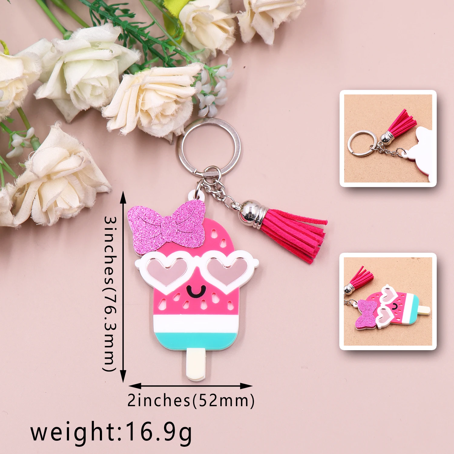 Syasibo jewelry KHS285KH1229 1piece New product CN watermelon Popsicle with heart glasses cute Acrylic Keychain manufacture