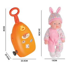 3 in 1 Baby Trolley case Toy 24.5cm Reborn Toy Doll Wholesale Interactive Soft Vinyl Doll With Luggage