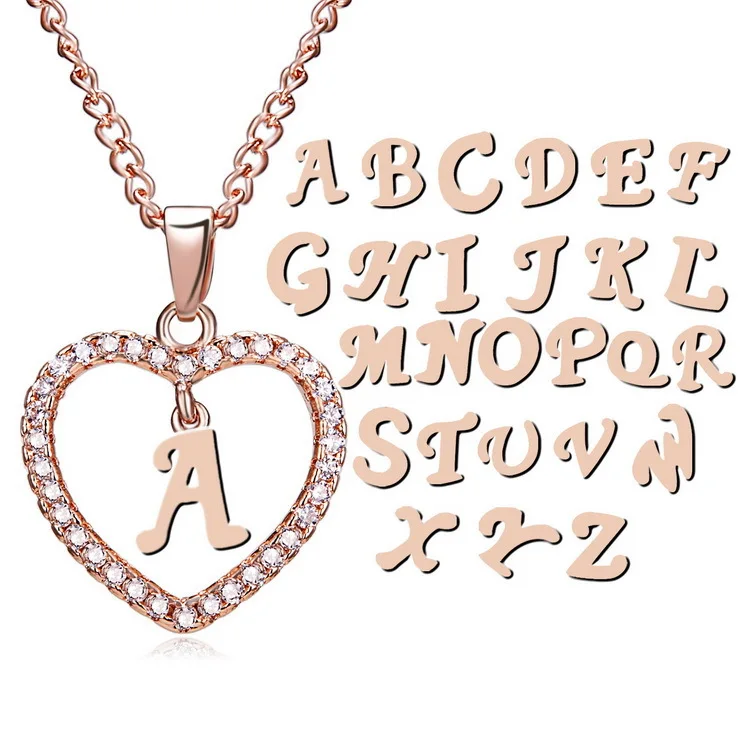Ladies Pendant Personalised26 initial Letters Necklace Alphabet Heart Chain Ladies Pendant Personalised26 initial Letters Necklace Alphabet Heart Chain