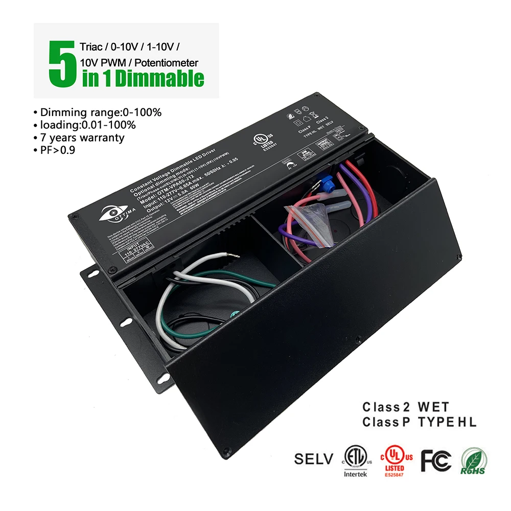 Led Lighting Power Supply UL Triac 0-10v 1-10v 5 in 1 Dimmable 60W LED Transformer LED Strip Lighting Drivers