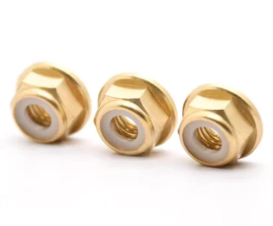 product good supplier m6 m10 m12 m20 h59 h62 yellow brass copper bronze polished nylon insert hex hexagon flange serrated lock nut-63