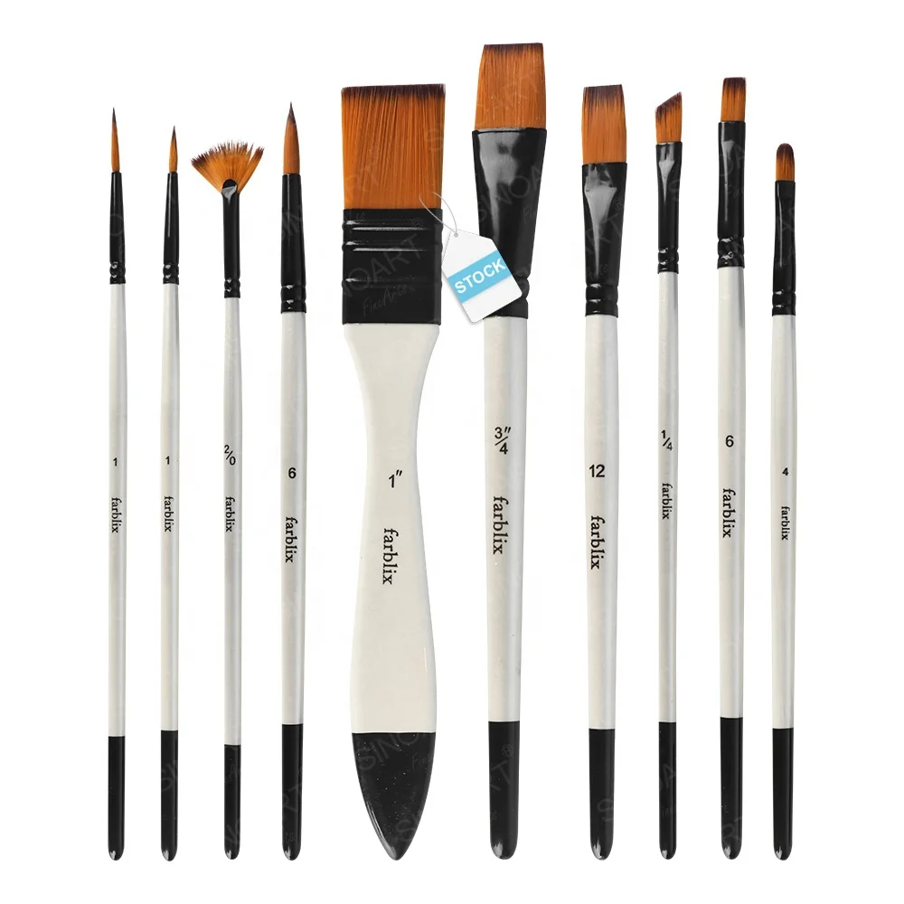 10pcs/pack Watercolor Paint Brush, Acrylic Paint Brush, Nylon Hair