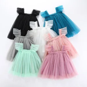 OEM Design Blank Plain Tutu Dresses in Summer Flying Sleeve Princess Children's Dress for Girls