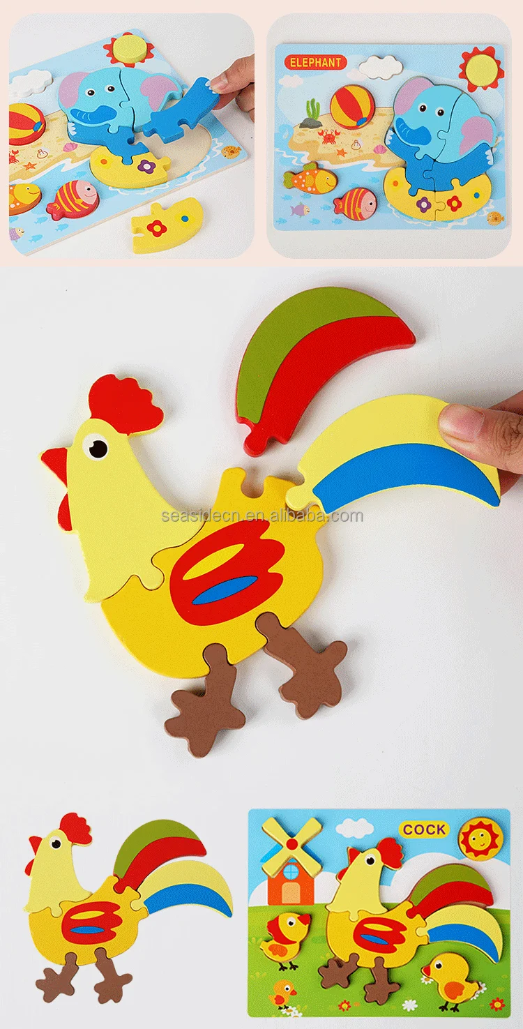 New Montessori Wooden Cartoon Animal Dinosaur 3d Jigsaw Puzzle Toys ...