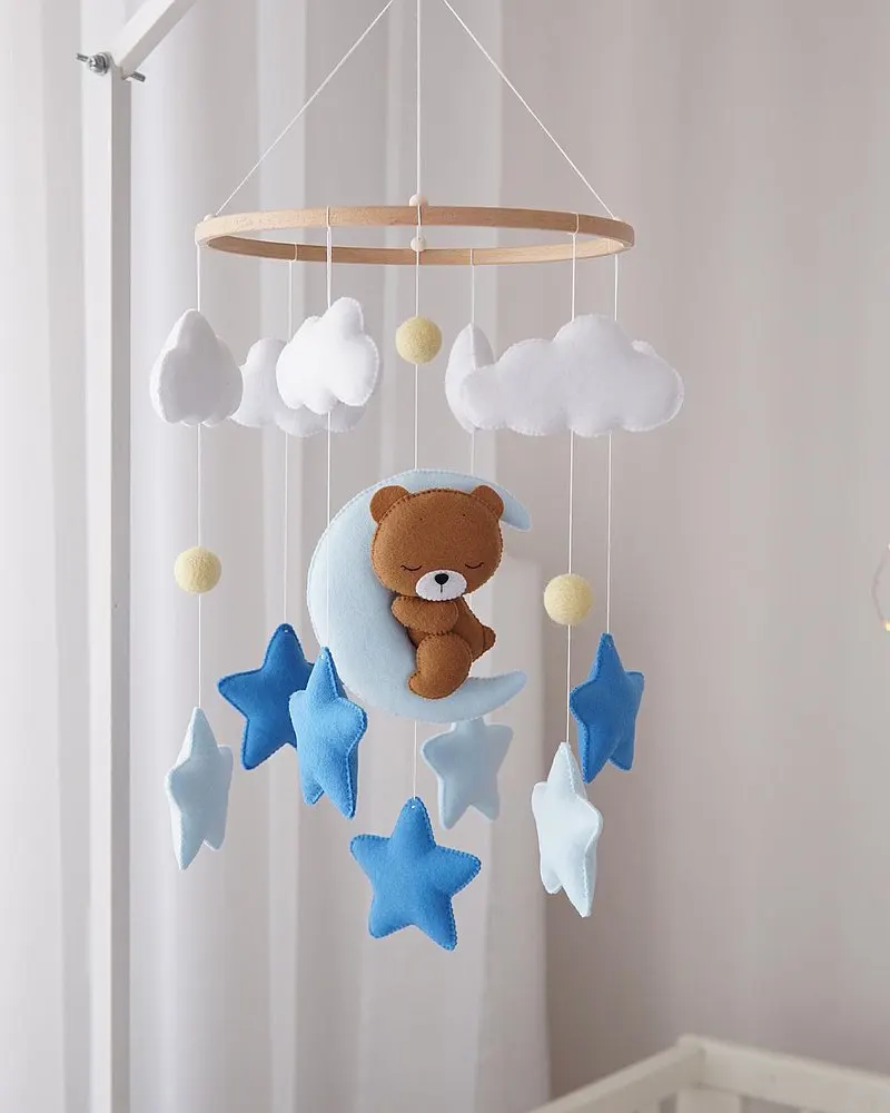 Felt Baby Mobile Neutral Teddy Bear Nursery Mobile Bear Expecting Mom Gift