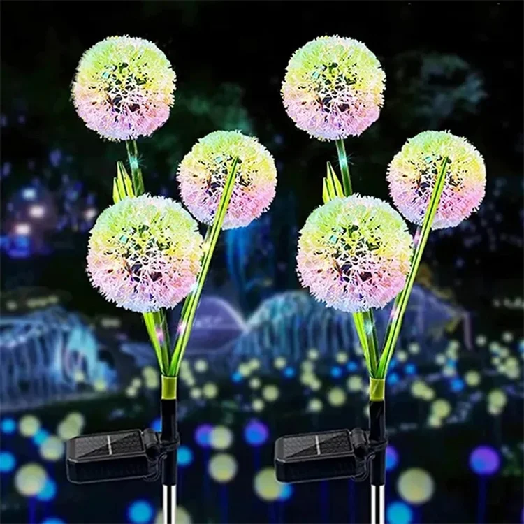 Beautiful Waterproof Outdoor Colorful LED Solar Powered Dandelion Pendant Lawn Flower Stake for Garden Decor