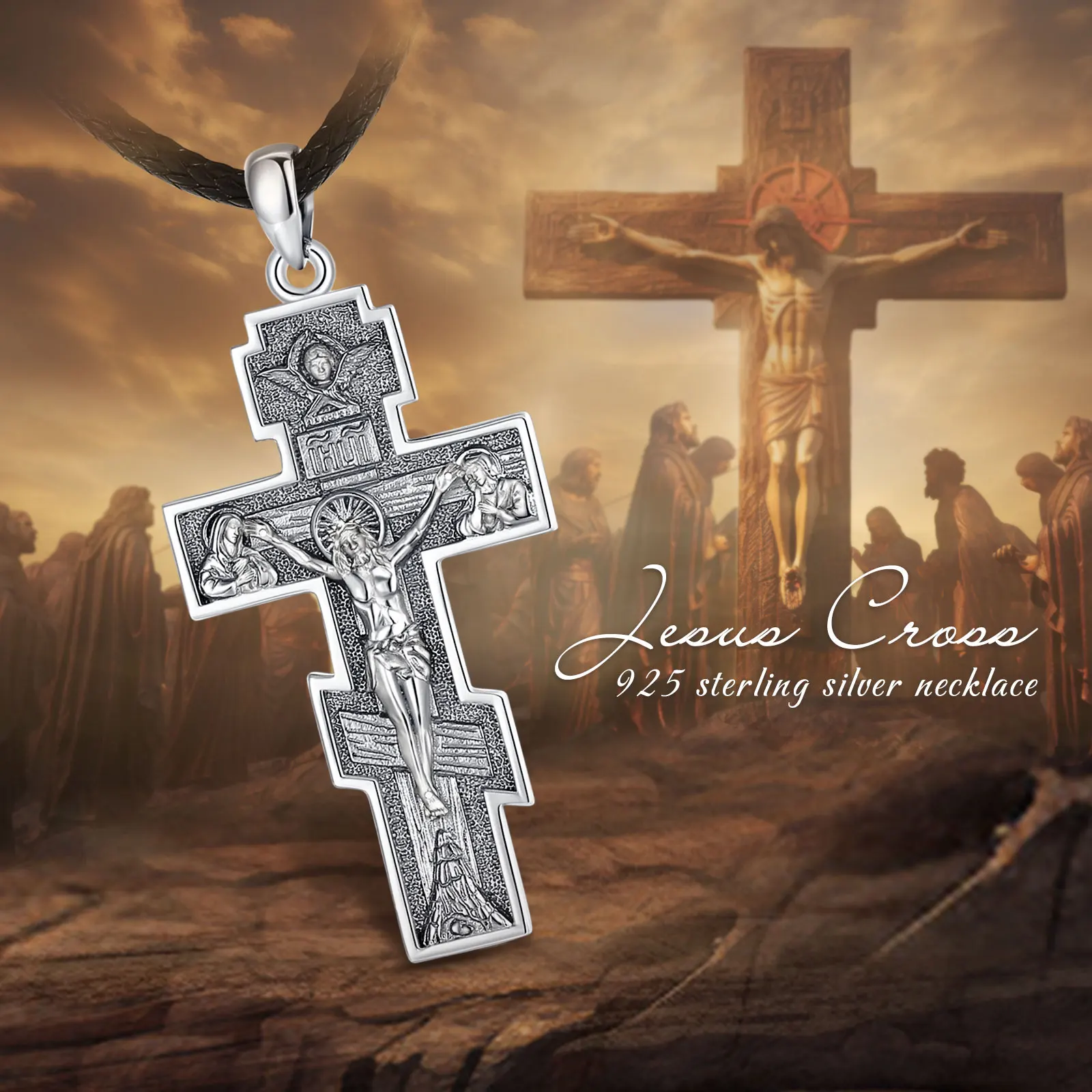 Merryshine 925 Sterling Silver & Gold Plated Jesus Cross Pendant