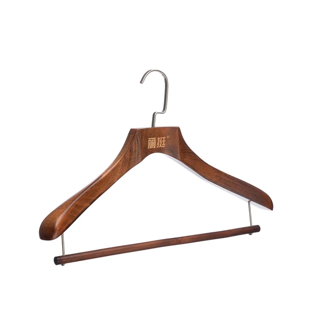 LEEKING High end beech wood antique luxury hotel hanger wooden brand wide shoulder strap trouser bar suit hanger