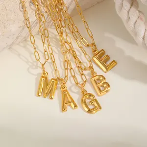 Wholesale Stainless Steel Waterproof Non Tarnish Free Letter Shaped Pendant Necklace Women Small Square Chain Pendant Necklace