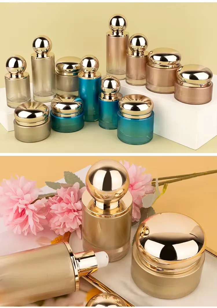 Supplier Luxury wholesale skin care packaging fashion lotion pump cream jar ball shape jar glass bottle set supplier