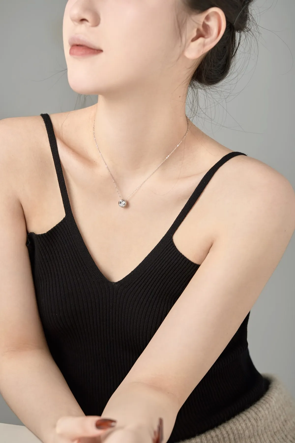 KAKODIY Minimalist Round Cubic Zirconia Necklace Jewelry Set Charm Pendant Silver 925 Link Zirconia Necklace for Women detail 3