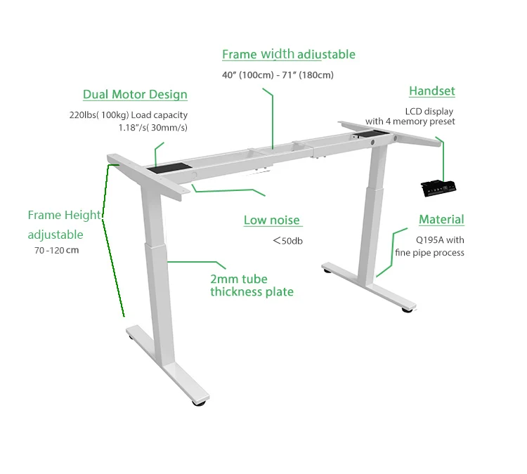 2B2 NATE Certificated Electric Adjustable Height Standing Table Stand Up Workstation Lifting Mechanism Desk Frame