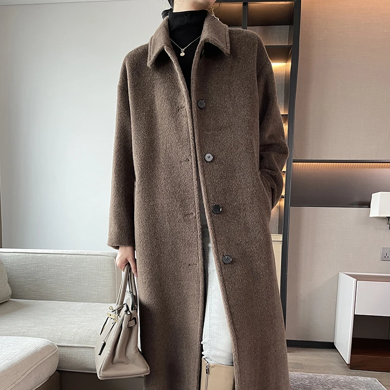Customized Small Batch Popular This Year High-end Middle Aged and Elderly Profile Casual Fashion Long Vicuna Cashmere Coat