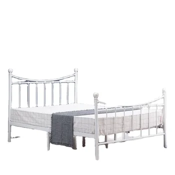 White Double Metal Bed Frame 4ft6 Beds with Strong Headboard and Footboard for Kids Adults Guest