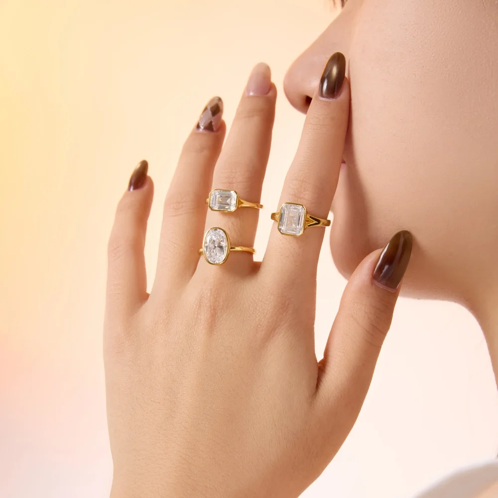 KAKODIY Fine Jewelry 18K Gold Plated 925 Sterling Silver Solitaire Ring 8*10mm Rectangle 5A Zirconia Plated Sparkling Engagement Promise High Jewelry Ring detail 1