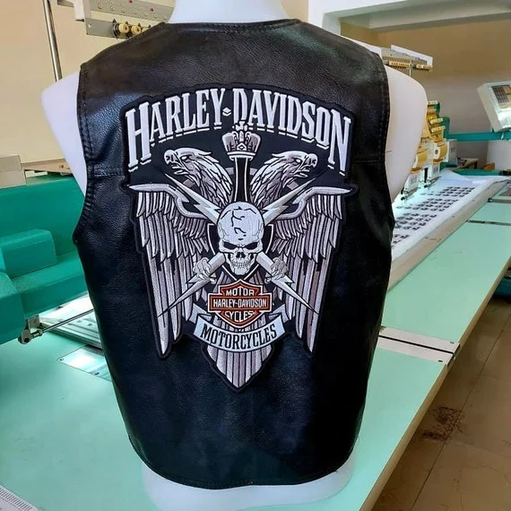 Custom Large Size Embroidery Patch For Skull Biker Motorcycle Vest Back ...