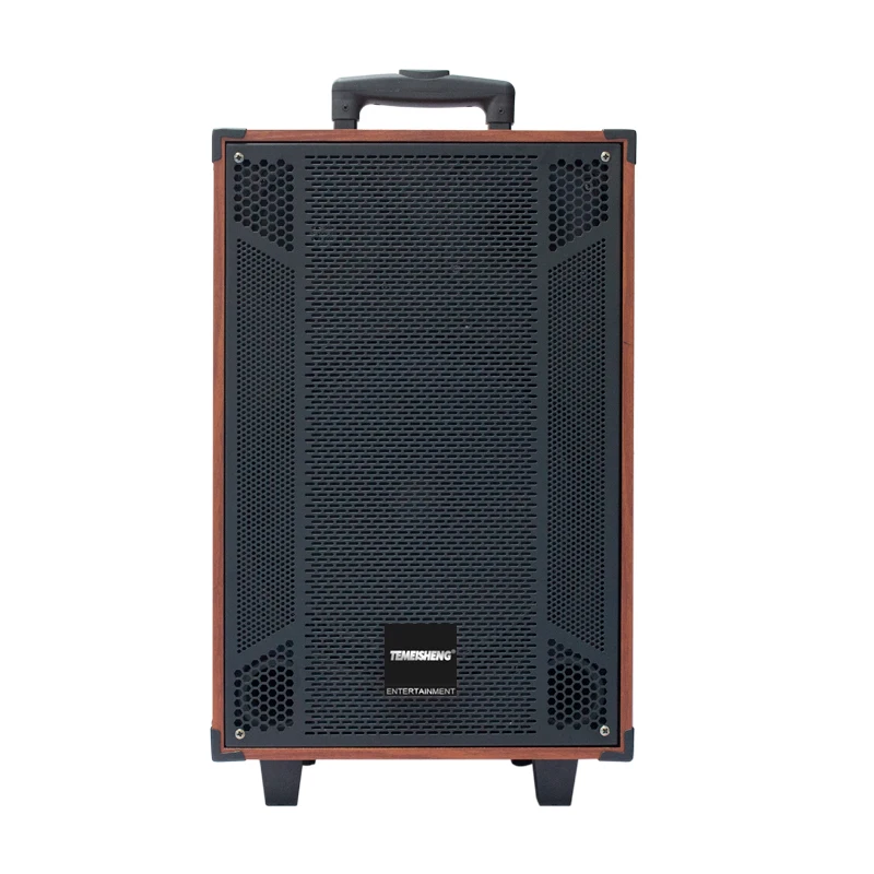 High Quality Best Sound Big Power 150w 12 Inch Wooden Trolley Speaker Tws Dc 12v Rechargeable Wood Outdoor Audio With Mic