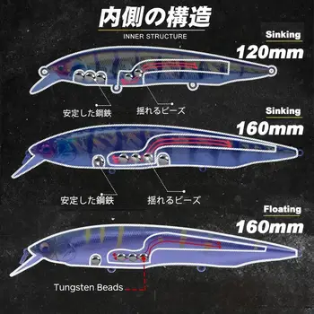 Lure for Pike Bass-Long Casts Floating Sinking Minnow Jerkbait Twitch-and-Pause Action Stainless Steel 160mm Dual-Water-Layer – Minnow – view 5