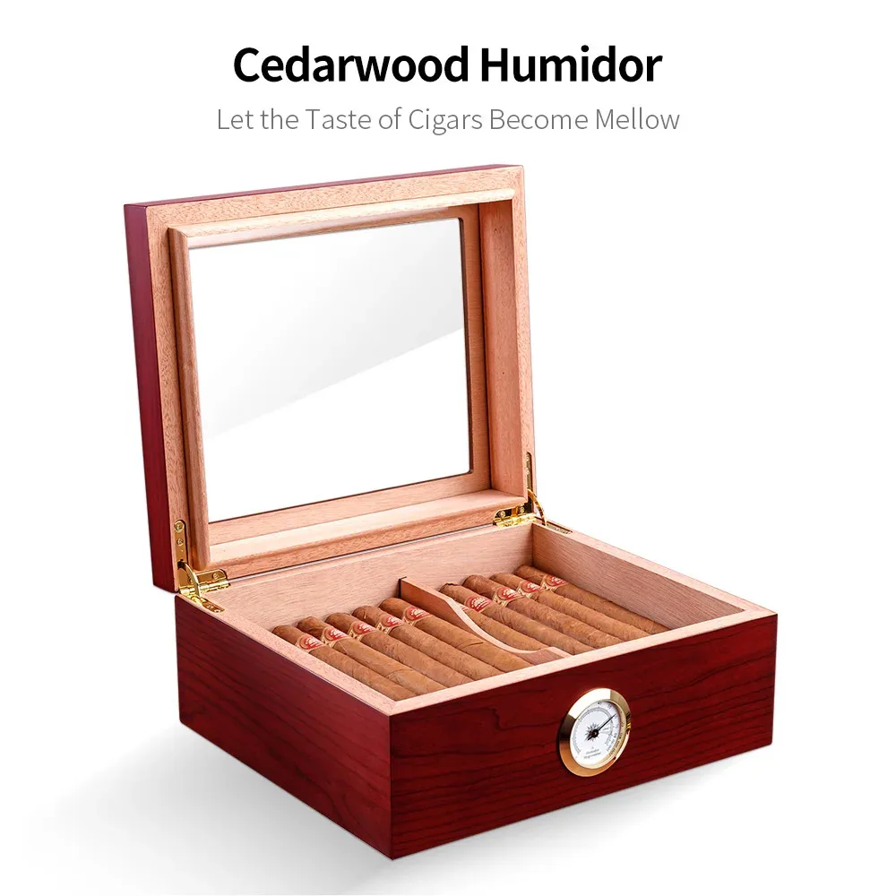 Cigarloong Cigarwood Humidor With Builtin Hygrometer And Humidifier For 50 Cigars Piano Lacquer