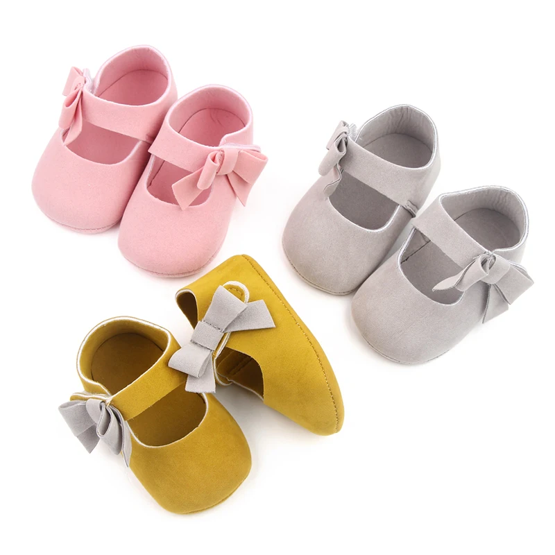 Baby Girls Solid Color Bow Line with 0-1 Year Old Infants Soft Soled Princess Walking Shoes