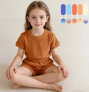 Wholesale Custom Summer Short Sleeve Crew Neck T Shirts Pockets Shorts Set Boys Toddler Terry Towel Outfits