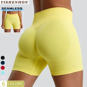 YISHENHON New Arrivals Custom logo Seamless Women Summer Yoga Shorts Legging  Butt Lift Workout Gym Sport Shorts for Women
