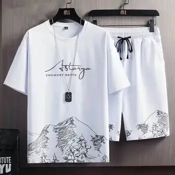 Men's Summer Thin Quick Drying Sportswear Men's Set With Short Sleeve Top and Sport Shorts