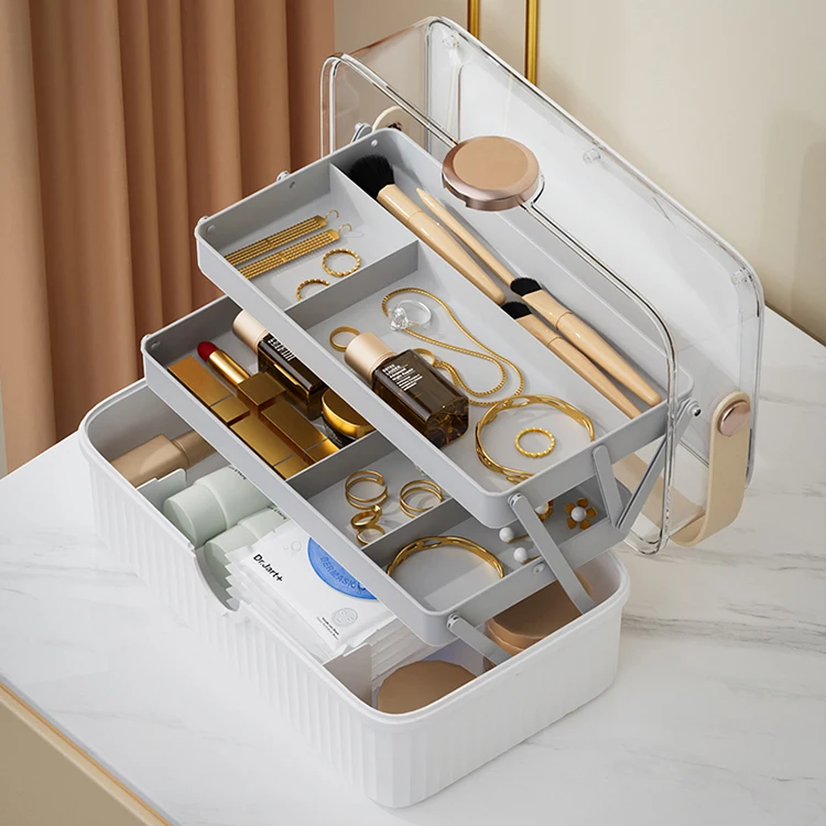 Fashional Large Capacity Dust Proof Luxury Acrylic Travel Portable Makeup Bag Makeup Drawer Storage Organizer