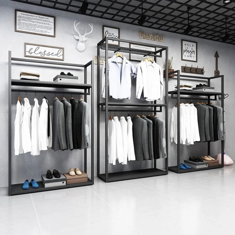 Black Menswear Clothing Display Racks Stylish Durable