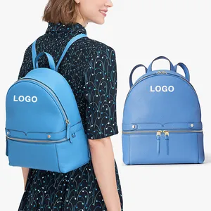 Custom Logo Pebble Leather Blue Ladies Casual Backpack Purse Fashion Back Pack Bag for Women