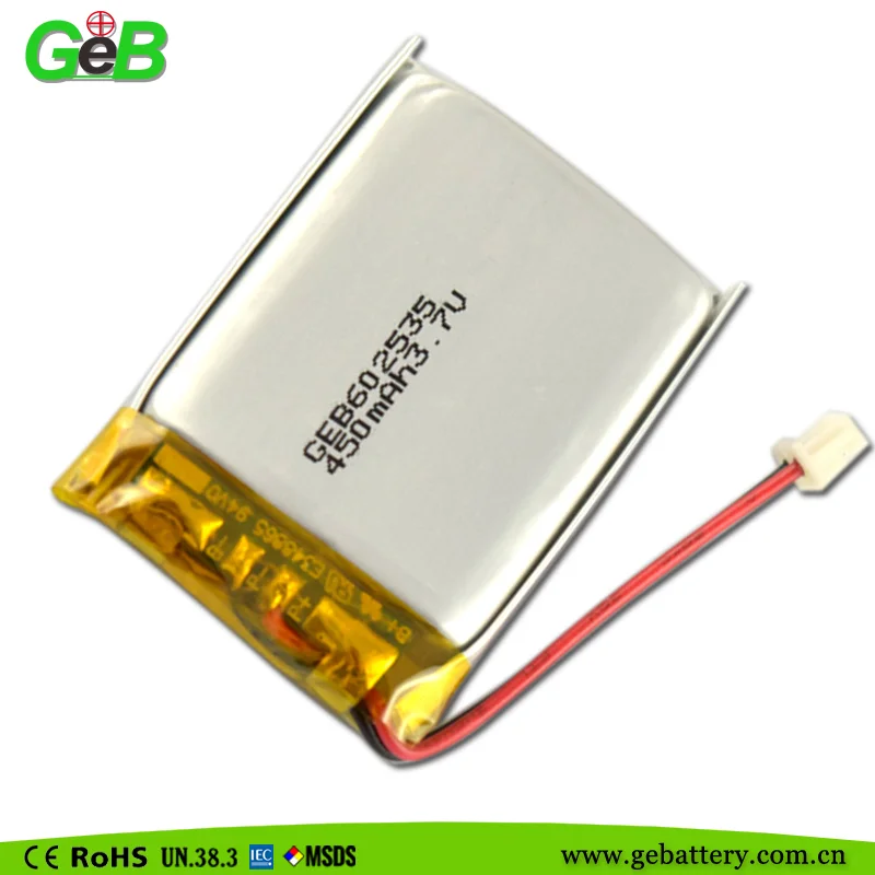 Geb Lipo 500mah 602535 3.7v Lithium Polymer Battery 400mah Flat Li-ion ...