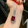Red glass pendant with chain