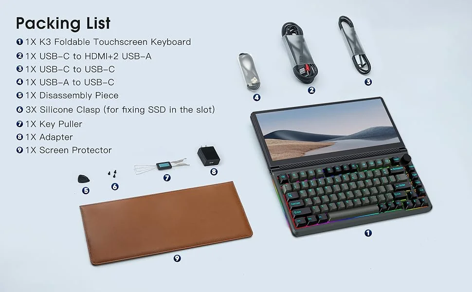K3 Mechanical Gaming Keyboard with Touch Screen 13 Inch Portable Multifunctional Gaming Keyboard 82 Keys RGB LED Backlight
